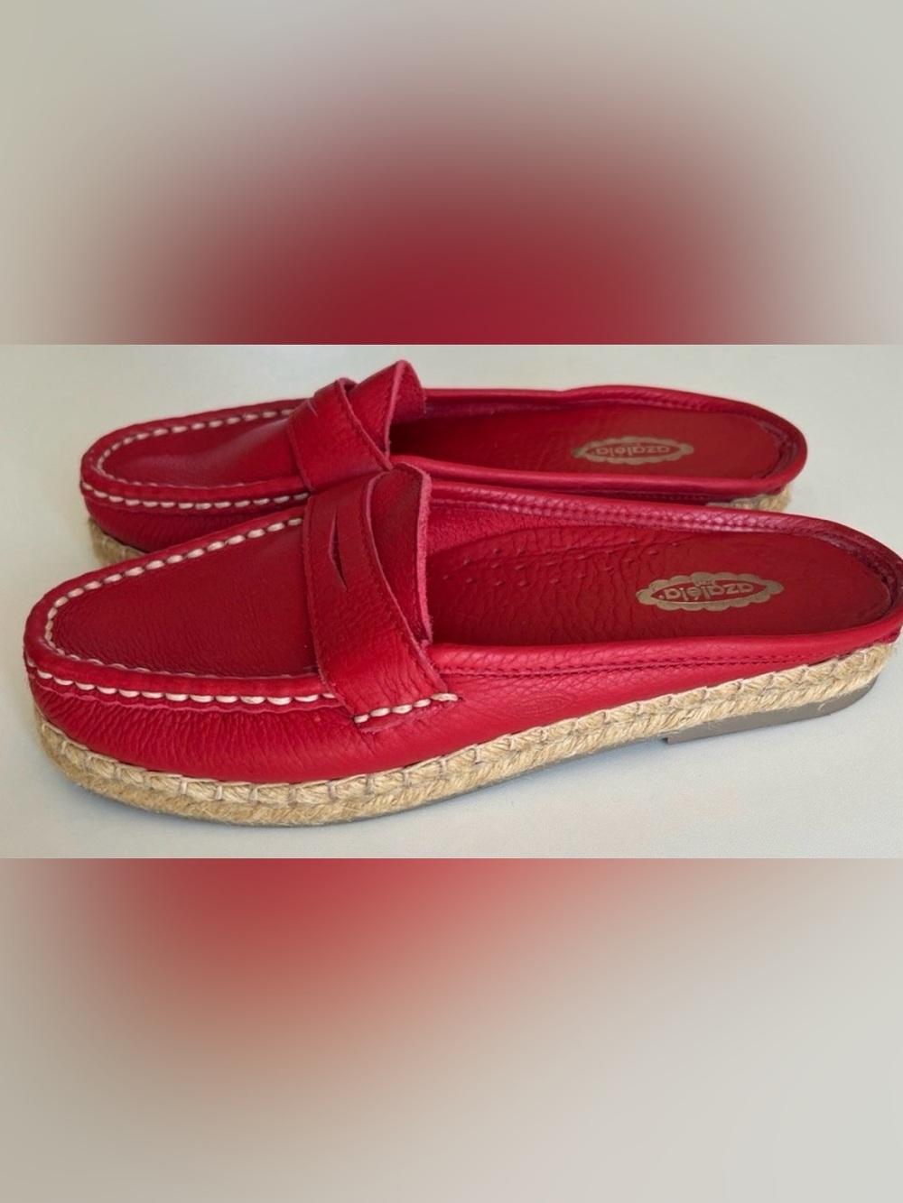 Azaleia Red Leather Penny Loafers Slip On Shoes 8